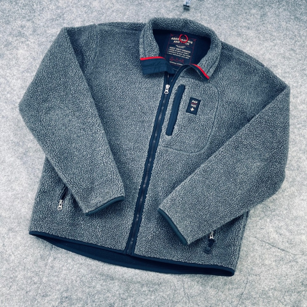Abercrombie & Fitch Deep Pile Fleece Sherpa Jacket Men Large Grey Zip Gorpcore
